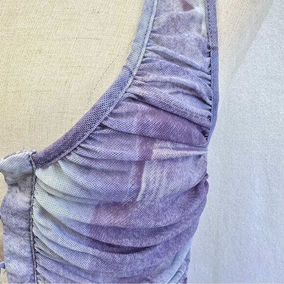 Urban Outfitters Ruched Lace-Up Mesh Tank Top Denim Jeans Print Size Medium - Picture 6 of 16